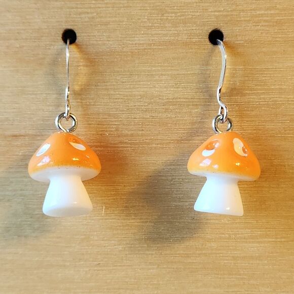 Mushroom Earrings on Sterling Silver French Earwires Nature Fungi - Picture 1 of 5